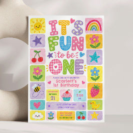 Invitación Es divertido ser uno: Niña Colorida cumple 1 año