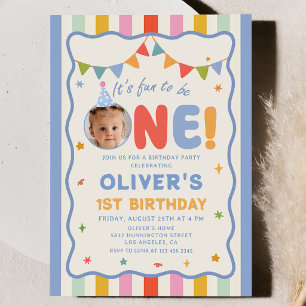 Invitación Es divertido ser uno rayas cumpleaños 1