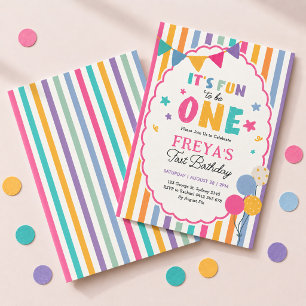 Invitación Es divertido ser uno: Rayas femeninas 1er cumpleañ