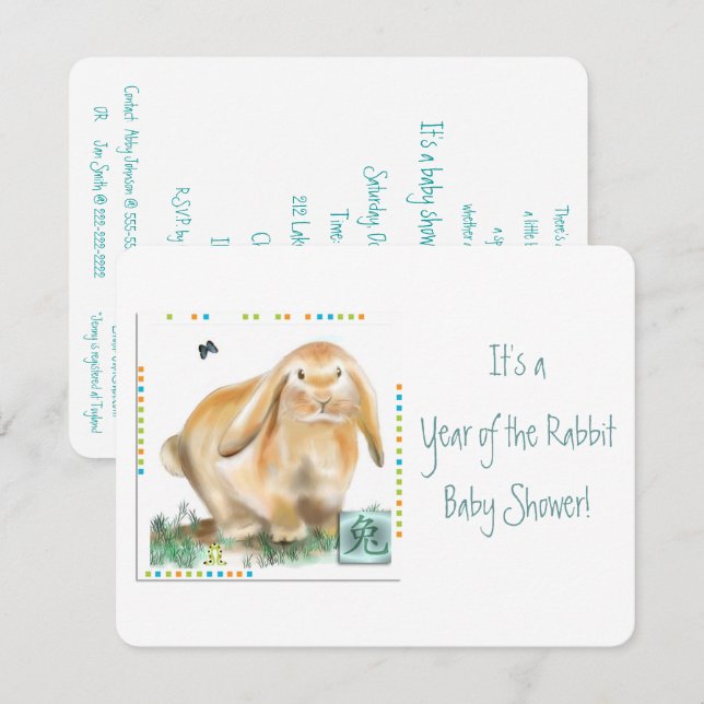 Invitación ¡Es el año del Conejo Baby Shower! (Anverso / Reverso)