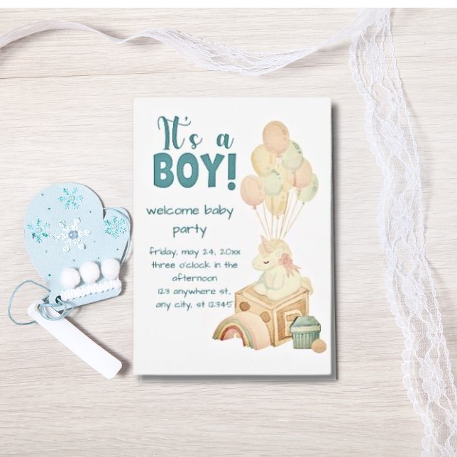Invitación Es el Baby Shower azul de un globo de boho (Subido por el creador)