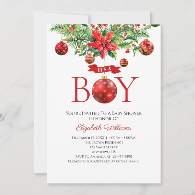 Invitación Es el Baby Shower de los adornos navideños de un n (Anverso)