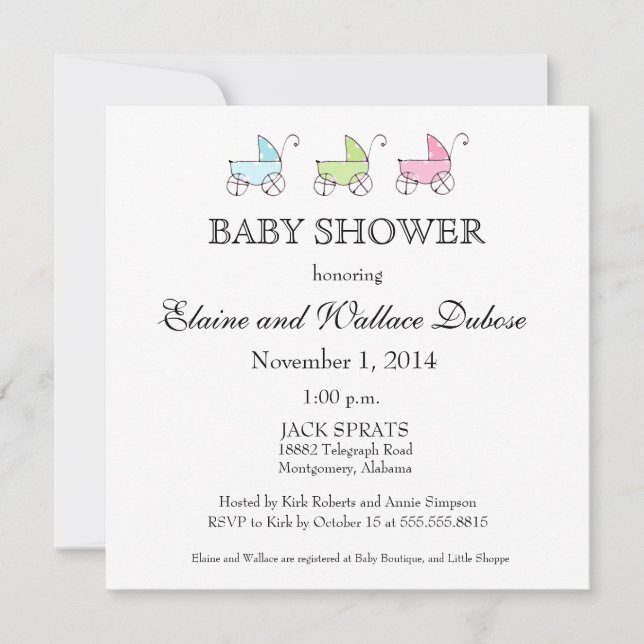 Invitación Es el Baby Shower de Triplets (Anverso)
