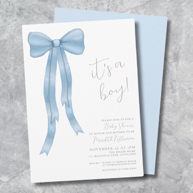 Invitación Es el Baby Shower de un chico malo (It's A Boy Bow Baby Shower Invitation)