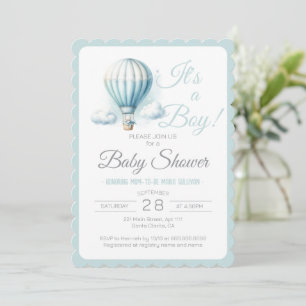 Invitación Es el Baby Shower de un globo de aire azul de un n