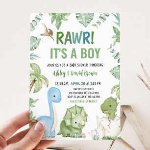 Invitación Es el Baby Shower de un niño dinosaurio
