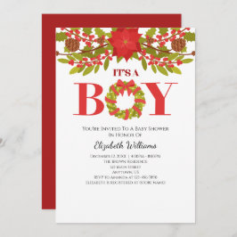 Invitación Es el Baby Shower de un niño Navidad de Poinsettia