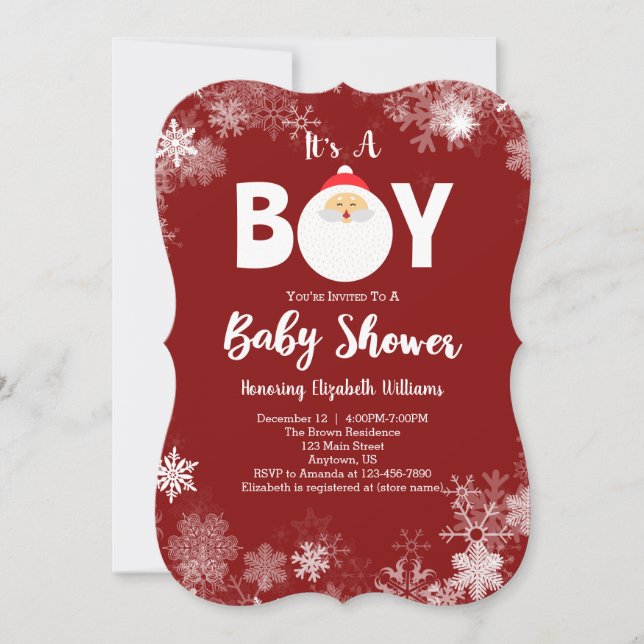 Invitación Es el Baby Shower de un niño Navidad de Santa Roja (Anverso)