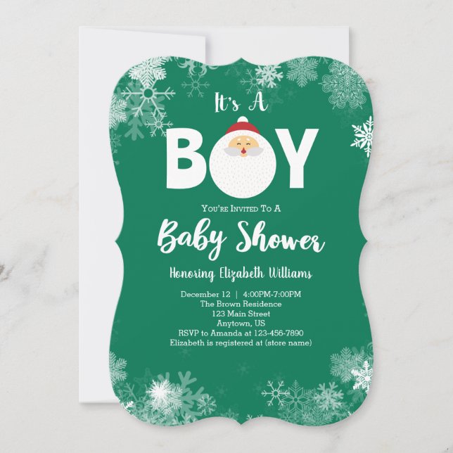 Invitación Es el Baby Shower de un niño Navidad de Santa Verd (Anverso)