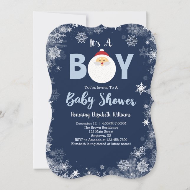 Invitación Es el Baby Shower de un niño Navidad Santa (Anverso)