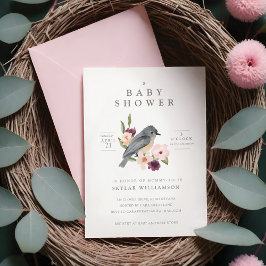 Invitación Es el Baby Shower del nido de pájaro floral Chica