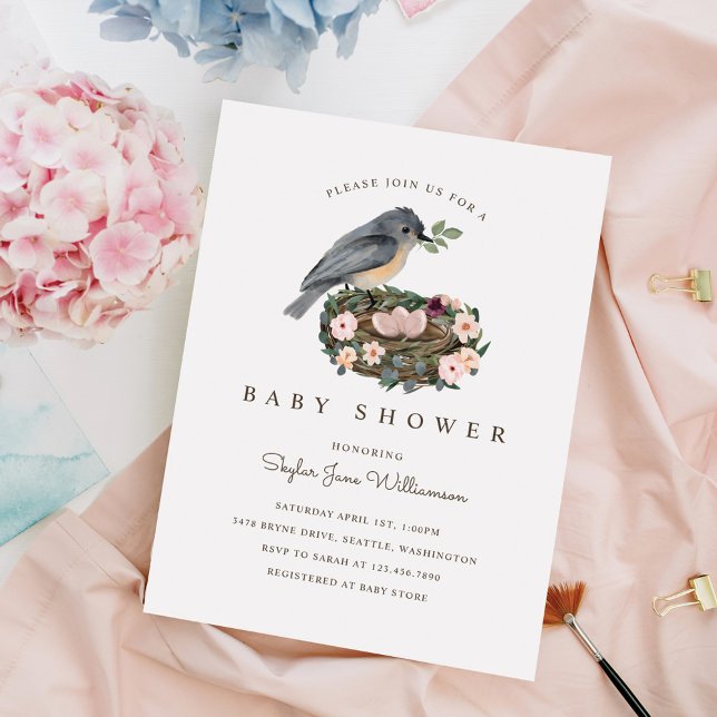 Invitación Es el Baby Shower del nido de pájaro floral Chica (Subido por el creador)