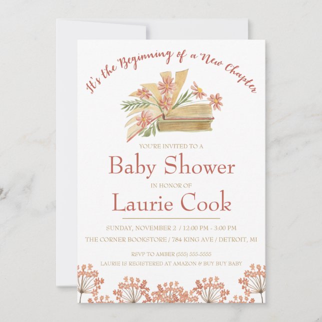 Invitación ¡Es el comienzo de un nuevo capítulo! Baby Shower (Anverso)