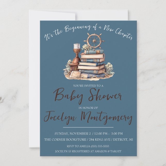 Invitación Es el comienzo de un nuevo capítulo de Baby Shower (Anverso)