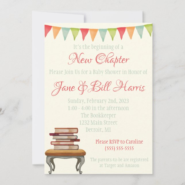 Invitación Es el comienzo de un nuevo capítulo de Baby Shower (Anverso)
