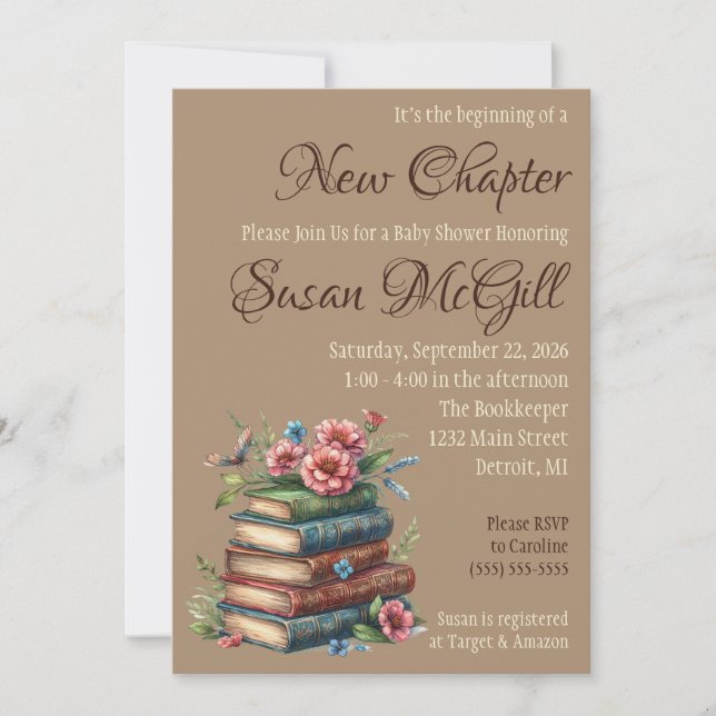 Invitación Es el comienzo de un nuevo capítulo de Baby Shower (Anverso)