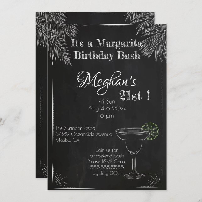 Invitación Es el cumpleaños 21 de Margarita (Anverso / Reverso)