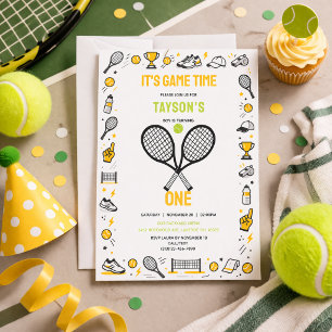 Invitación Es el primer cumpleaños de Game Time Tennis - Niño