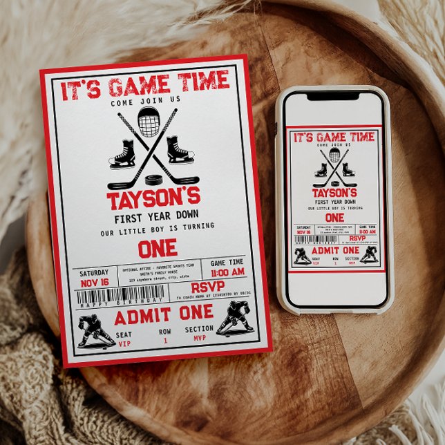 Invitación Es el primer Fiesta de cumpleaños de hockey sobre  (Subido por el creador)