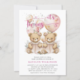 Invitación Es El TWINS Pink Balloons Teddy Bears Baby Shower