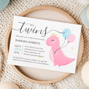 Invitación Es Fiesta de Bebé de Gemelos Niño y Niña Dinosauri