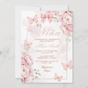 Invitación Es Fiesta de Bebé Mariposa Rosa Nina