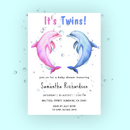 Invitación Es Fiesta de Bebé Twins Dolphins Under the Sea
