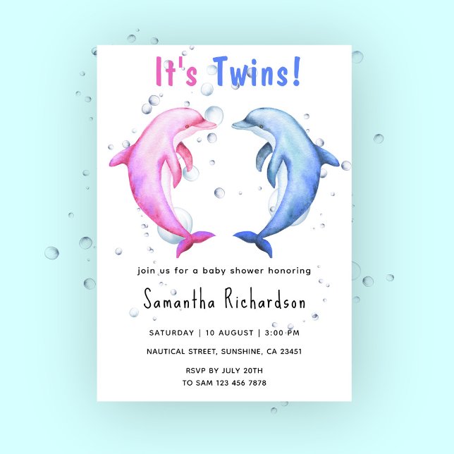 Invitación Es Fiesta de Bebé Twins Dolphins Under the Sea (Subido por el creador)
