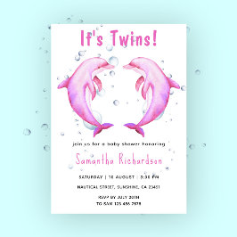 Invitación Es Fiesta de Bebé Twins Dolphins Under the Sea