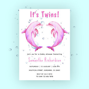 Invitación Es Fiesta de Bebé Twins Dolphins Under the Sea