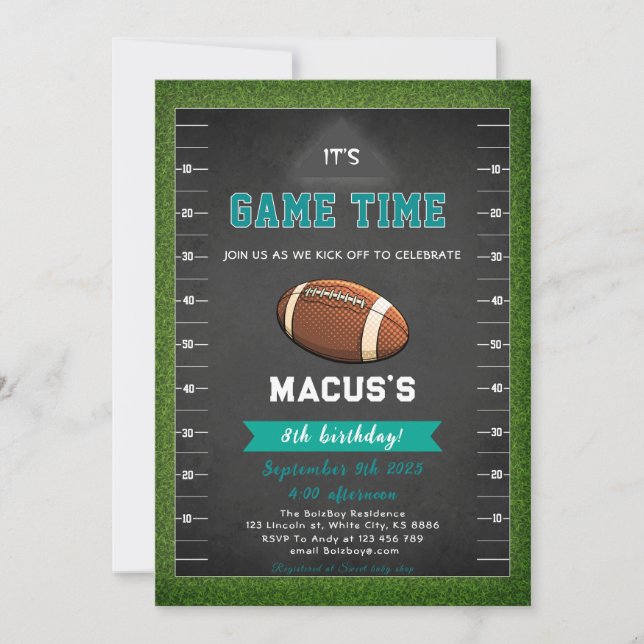 Invitación Es fiesta de cumpleaños del fútbol en tiempo de ju (Anverso)