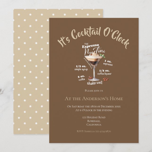Invitación Es Fiesta de Navidades de bebidas de Cocktail O'Cl (Anverso / Reverso)