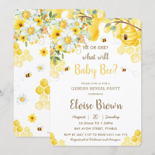 Invitación Es Fiesta de revelación de género floral amarilla 