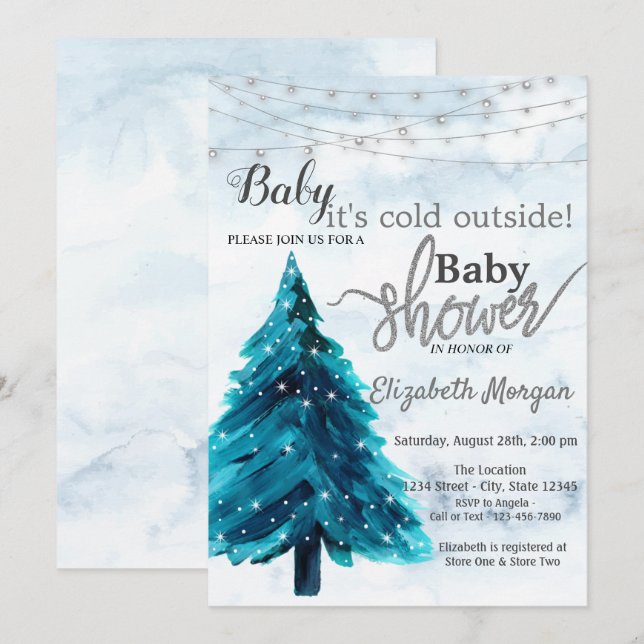 Invitación Es frío afuera ducha de bebé de pino de invierno (Anverso / Reverso)