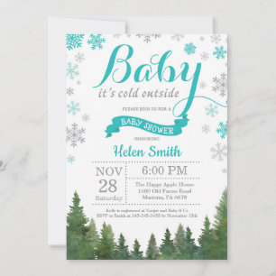 Invitación Es frío afuera, invierno, baby shower Aqua para be
