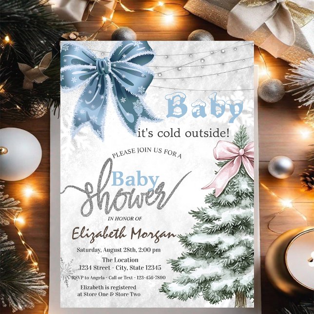 Invitación Es frío afuera Pine Tree Bow  Baby Shower (Subido por el creador)