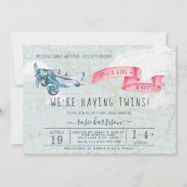 Invitación Es gemelos niño niña | Fiesta de bebé de avión vin