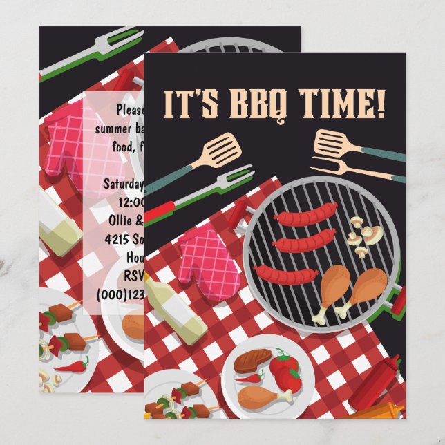 Invitación Es hora de barbacoa, cocción de parrilladas de ver (Anverso / Reverso)