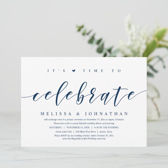 Invitación Es hora de celebrar a la Fiesta Boda Elopement (Anverso de pie)