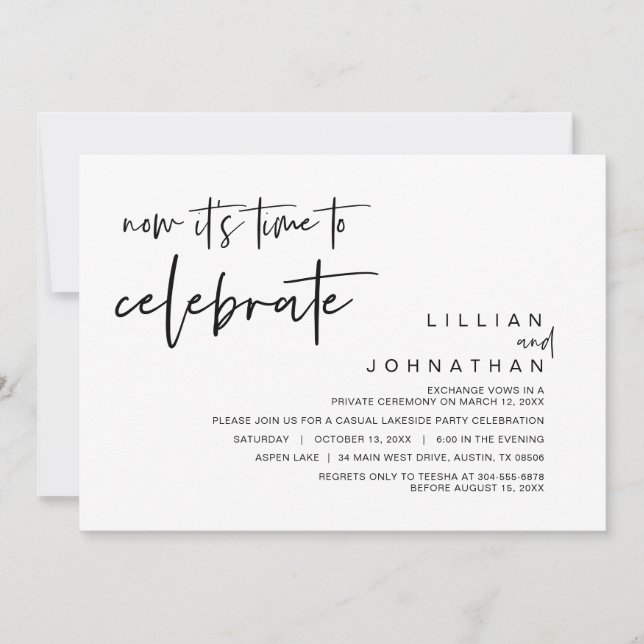 Invitación Es hora de celebrar, Boda Elopement (Anverso)