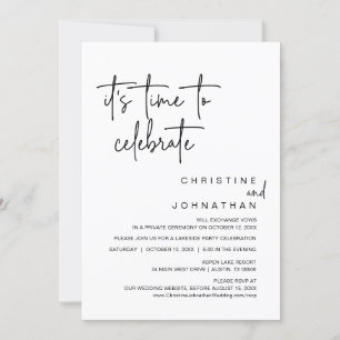Invitación Es hora de celebrar, Boda Elopement Fiesta