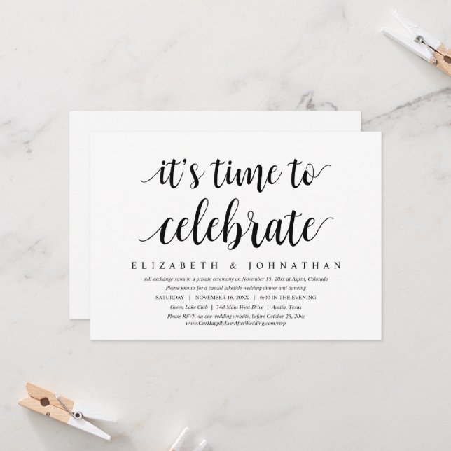 Invitación Es hora de celebrar, cena de escapada de boda (Anverso/Reverso In Situ)