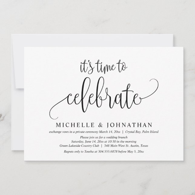 Invitación Es hora de celebrar, Fiesta de Elopement Boda (Anverso)