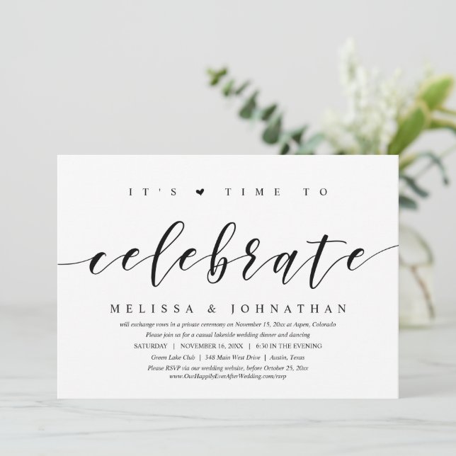 Invitación Es hora de celebrar, Fiesta de Elopement Boda (Anverso de pie)