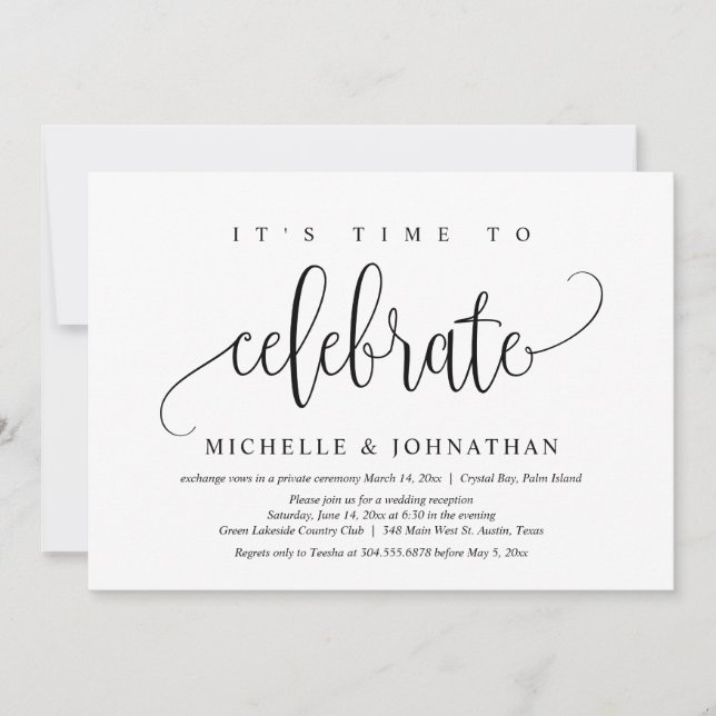 Invitación Es hora de celebrar, Fiesta de Elopement Boda (Anverso)
