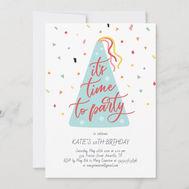 Invitación Es hora de cumplir el fiesta (Anverso)