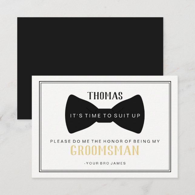 Invitación Es hora de encajar la carta de Groomsman - Black T (Anverso / Reverso)