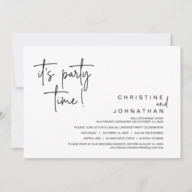 Invitación Es hora de Fiesta, Boda Elopement Dinner (Anverso)