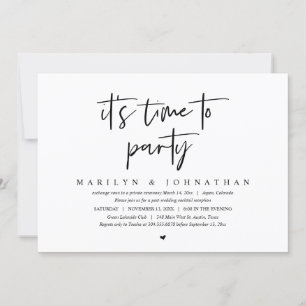 Invitación Es hora de fiesta, Celebración de Elopement de Bod