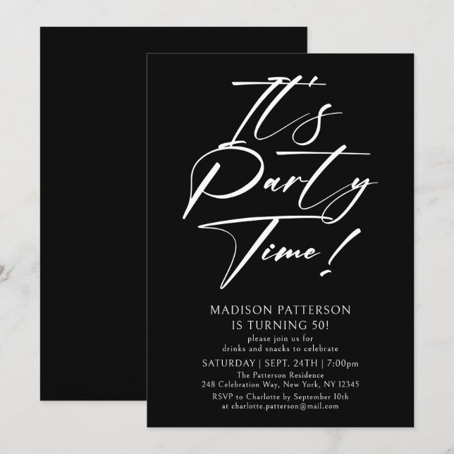 Invitación Es hora de fiesta Cumpleaños 50 años Simple Elegan (Anverso / Reverso)